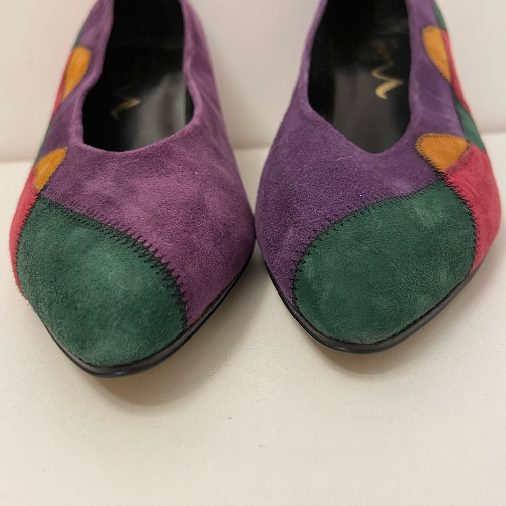 Vintage Multicolor Suede Pointed Toe Women’s Flats - Picture 2 of 9
